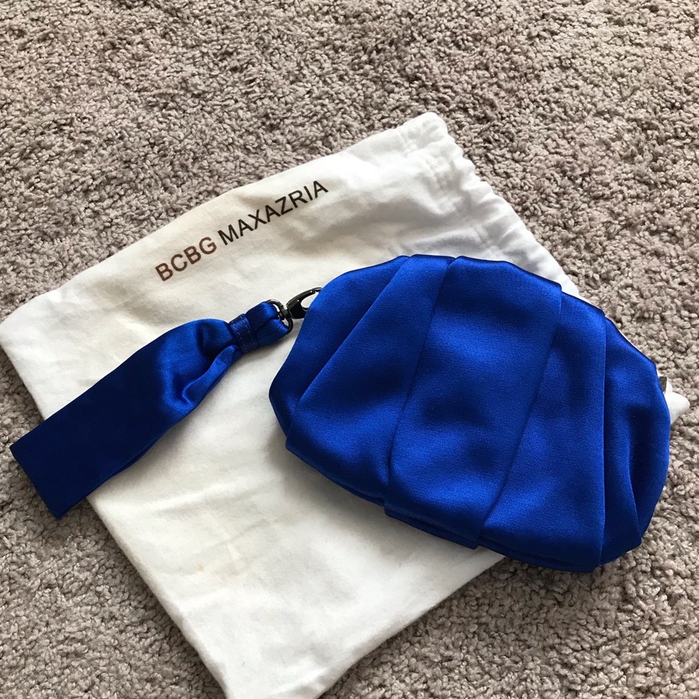 BCBG Max Azria Cobalt Blue Satin Clutch